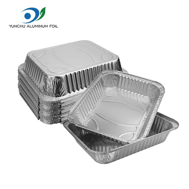 मोठ्या क्षमतेत बार्बेक्यू प्लेट्स चांदीच्या अॅल्युमिनियम फॉइल कंटेनर मोठ्या क्षमतेत बार्बेक्यू प्लेट्स चांदीच्या अॅल्युमिनियम फॉइल कंटेनर