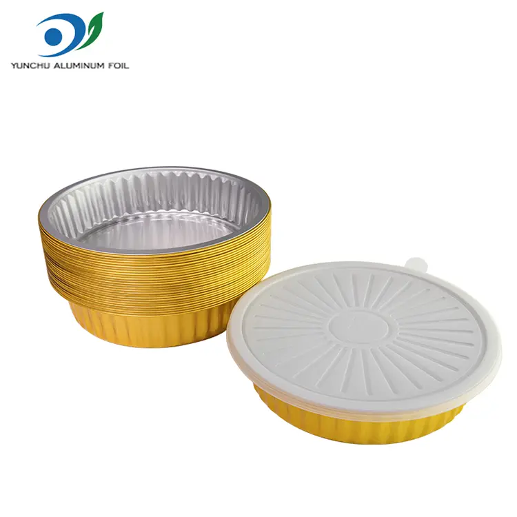 डिस्पोजेबल बार्बेक्यू ट्रे गोल्डन राऊंड अॅल्युमिनियम फॉइल कंटेनर डिस्पोजेबल बार्बेक्यू ट्रे गोल्डन राऊंड अॅल्युमिनियम फॉइल कंटेनर