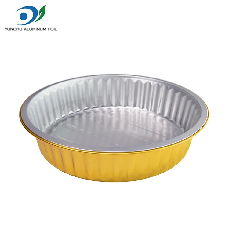 डिस्पोजेबल बार्बेक्यू ट्रे गोल्डन राऊंड अॅल्युमिनियम फॉइल कंटेनर