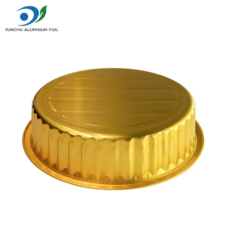 डिस्पोजेबल बार्बेक्यू ट्रे गोल्डन राऊंड अॅल्युमिनियम फॉइल कंटेनर