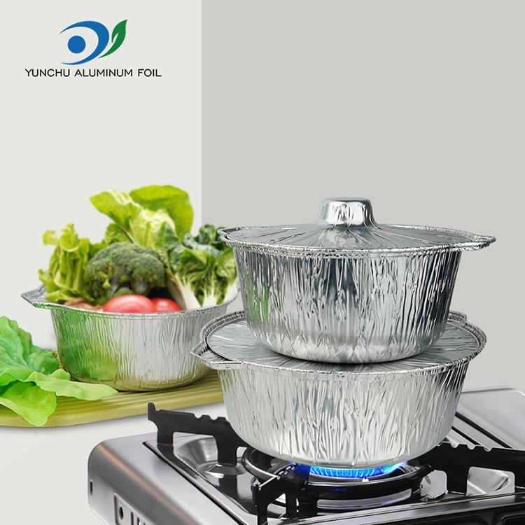 डिस्पोजेबल गरम भांडे भांडी आणि पॅन सिल्व्हर अॅल्युमिनियम फॉइल कंटेनर