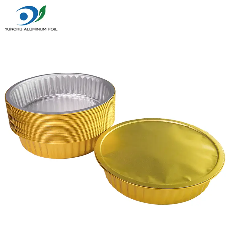 डिस्पोजेबल बार्बेक्यू ट्रे गोल्डन राऊंड अॅल्युमिनियम फॉइल कंटेनर