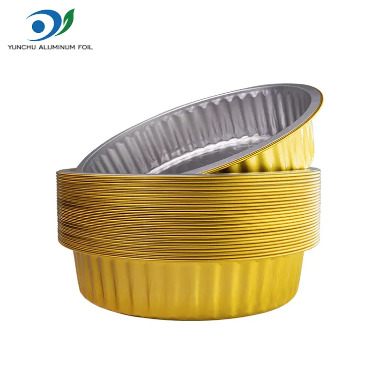 डिस्पोजेबल बार्बेक्यू ट्रे गोल्डन राऊंड अॅल्युमिनियम फॉइल कंटेनर