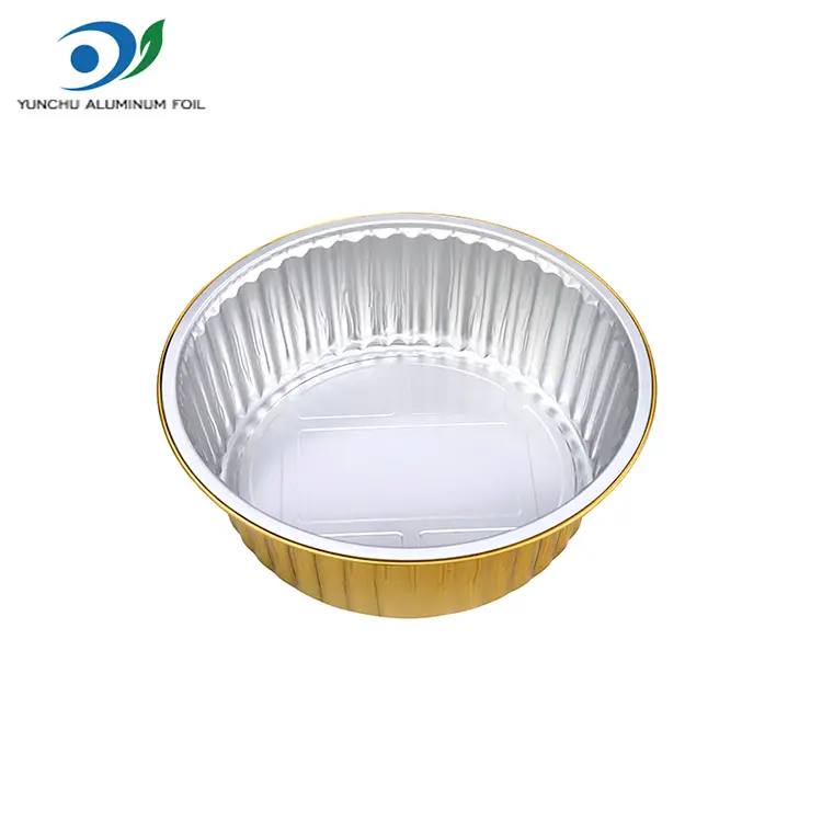 डिस्पोजेबल बार्बेक्यू ट्रे गोल्डन राऊंड अॅल्युमिनियम फॉइल कंटेनर