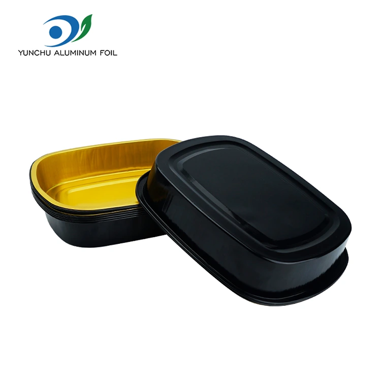 डिस्पोजेबल ब्लॅक गोल्ड केटरिंग आयताकृती अॅल्युमिनियम फॉइल कंटेनर