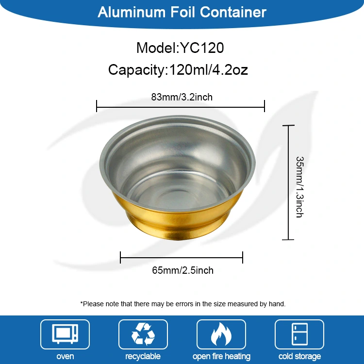 डिस्पोजेबल राउंड टेकवे बॉक्स लहान गोल्डन बाउल अॅल्युमिनियम फॉइल कंटेनर