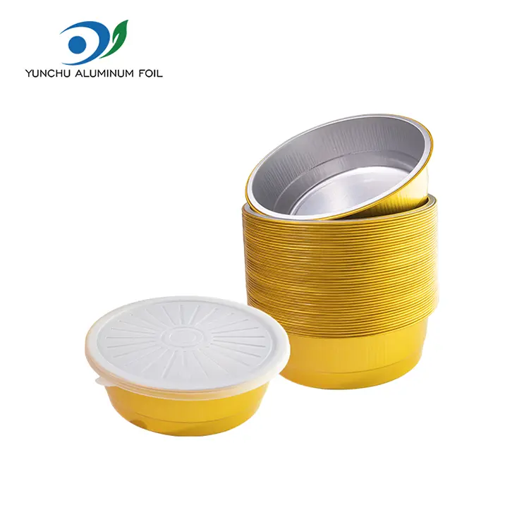 डिस्पोजेबल सीलबंद केटरिंग गोल्डन राऊंड अॅल्युमिनियम फॉइल कंटेनर