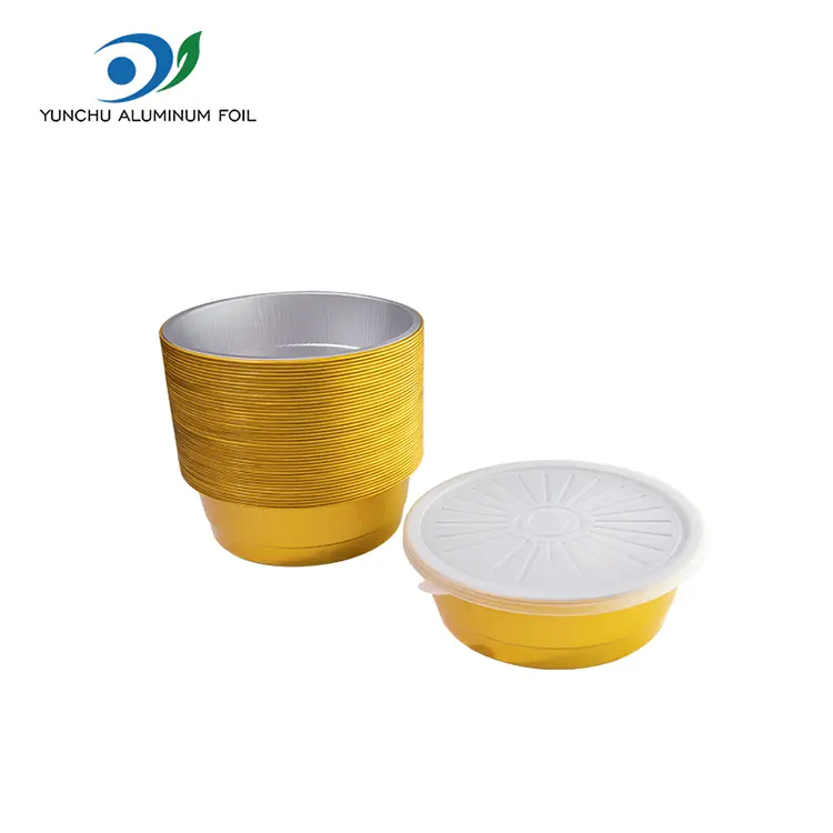 डिस्पोजेबल सीलबंद केटरिंग गोल्डन राऊंड अॅल्युमिनियम फॉइल कंटेनर