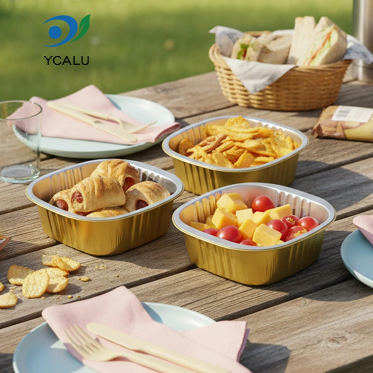 डिस्पोजेबल स्क्वेअर गोल्ड ॲल्युमिनियम फॉइल कंटेनर