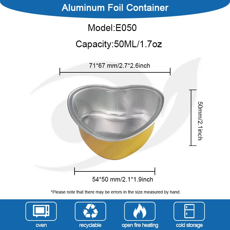 हृदयाच्या आकाराचे भाजलेले स्मूथवॉल अॅल्युमिनियम फॉइल कंटेनर