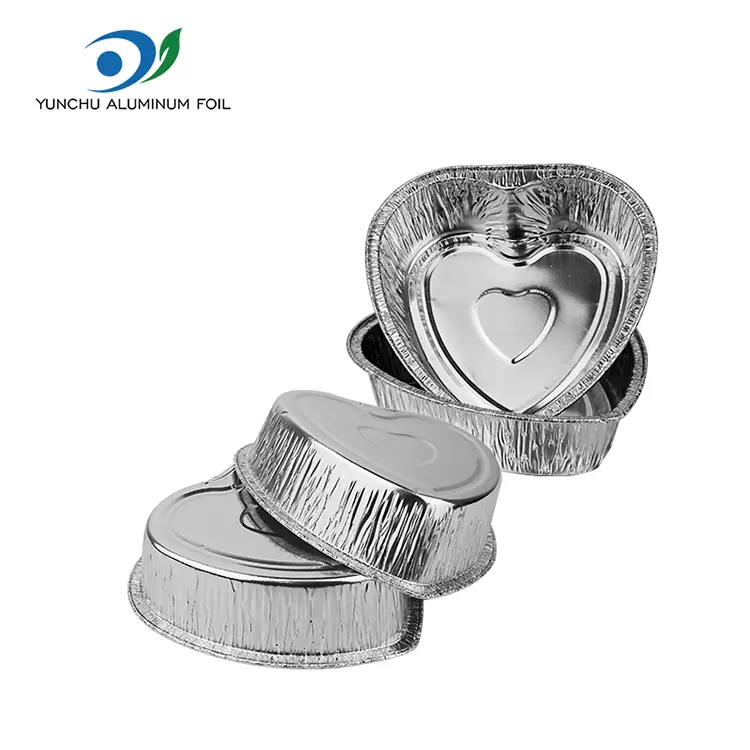 हृदयाच्या आकाराचे टेकवे केक सिल्व्हर अॅल्युमिनियम फॉइल कंटेनर