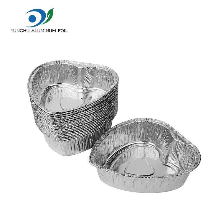 हृदयाच्या आकाराचे टेकवे केक सिल्व्हर अॅल्युमिनियम फॉइल कंटेनर
