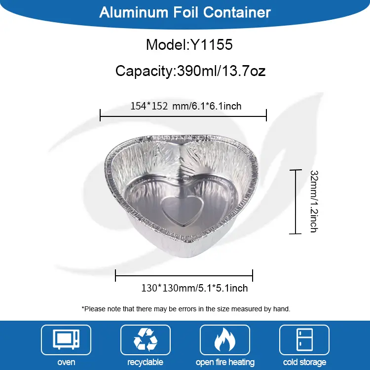 हृदयाच्या आकाराचे टेकवे केक सिल्व्हर अॅल्युमिनियम फॉइल कंटेनर