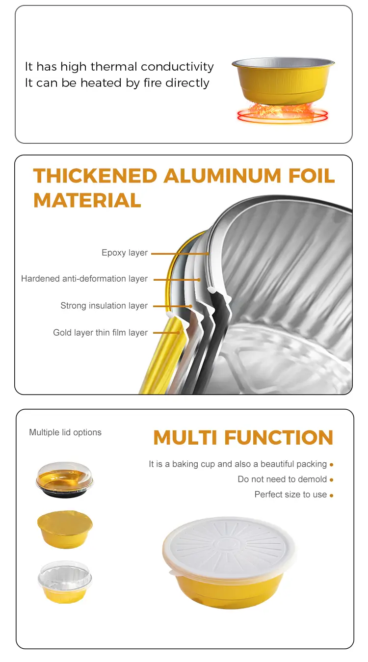 Disposable sealed catering Golden Round Aluminum Foil Containers