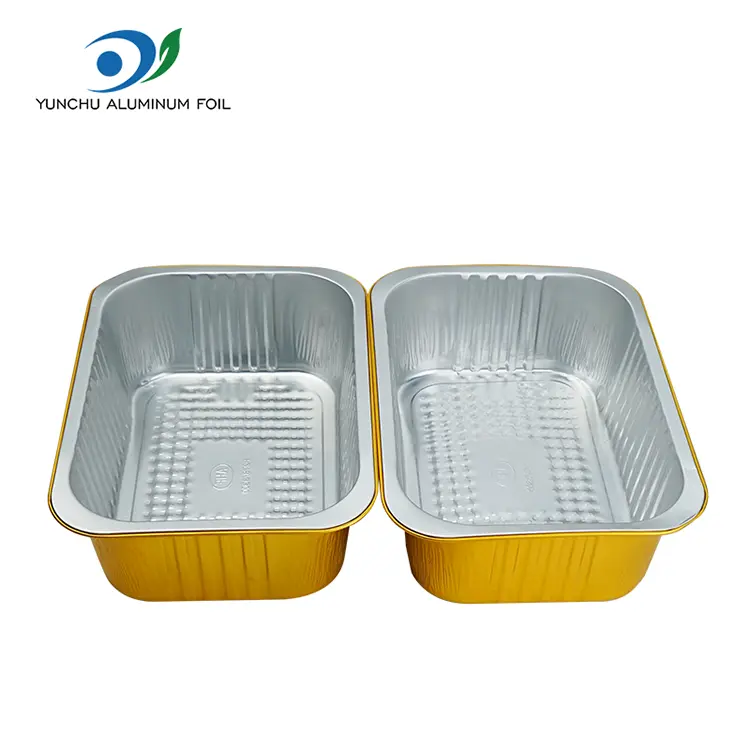 मोठ्या क्षमता आयताकृती सोन्याचे अॅल्युमिनियम फॉइल कंटेनर