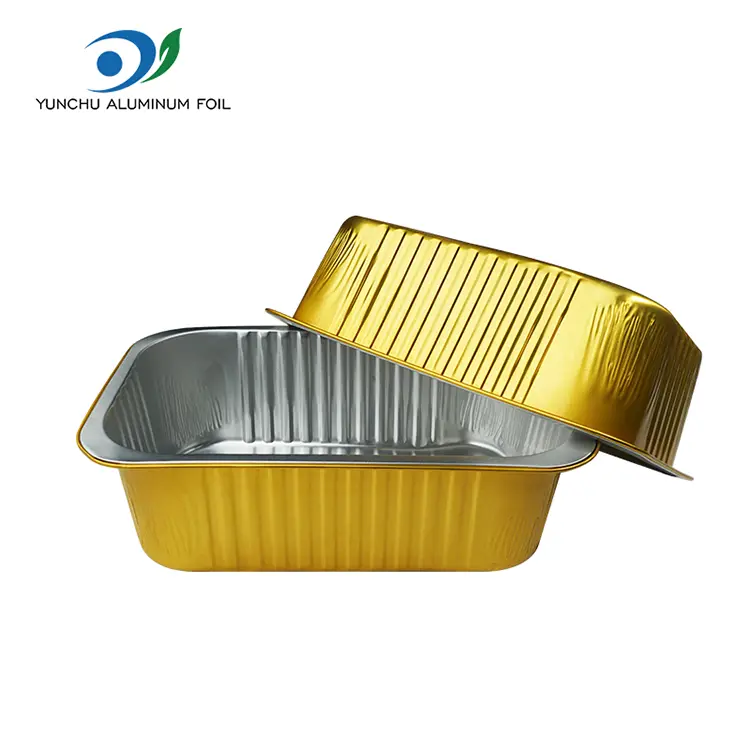 मोठ्या क्षमता आयताकृती सोन्याचे अॅल्युमिनियम फॉइल कंटेनर