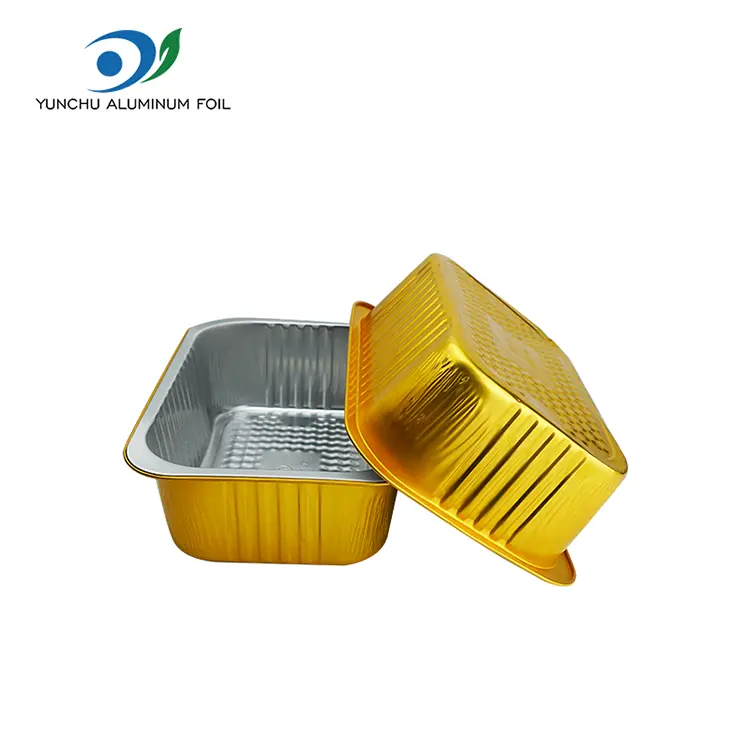 मोठ्या क्षमता आयताकृती सोन्याचे अॅल्युमिनियम फॉइल कंटेनर