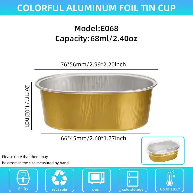 अंडाकृती प्रकाश-भिंती असलेले ॲल्युमिनियम फॉइल कंटेनर