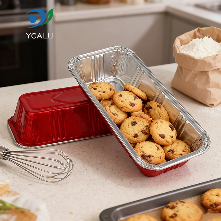 आयताकृती लाल बेकरी खानपान सिल्व्हर ॲल्युमिनियम फॉइल कंटेनर