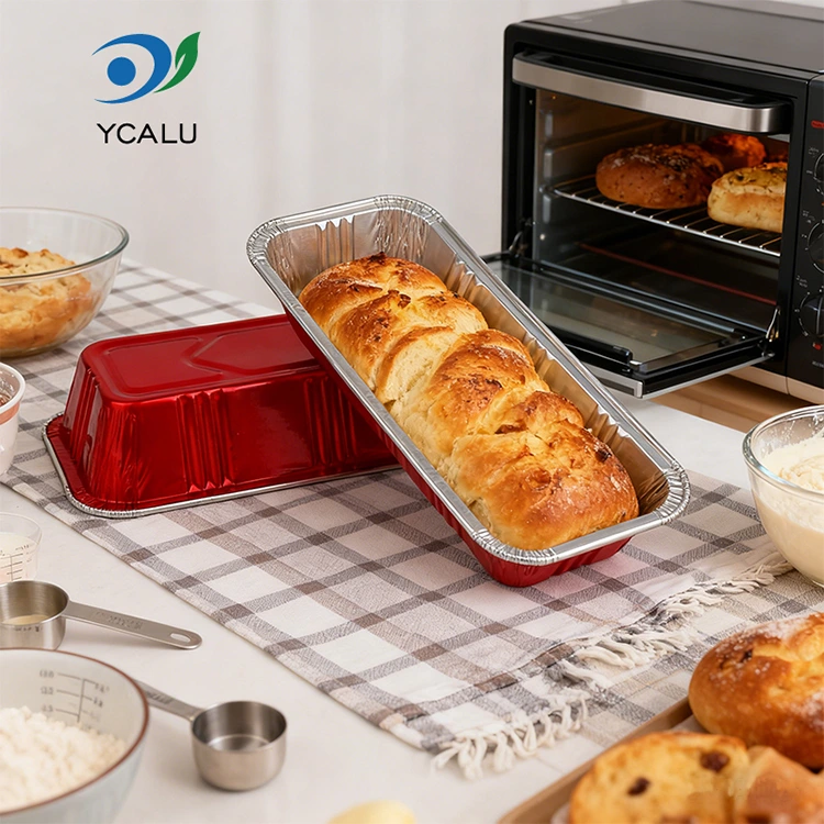 आयताकृती लाल बेकरी खानपान सिल्व्हर ॲल्युमिनियम फॉइल कंटेनर