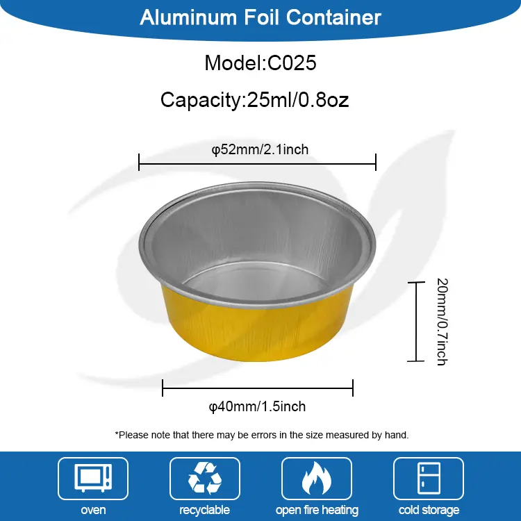 गोल मिष्टान्न बेकिंग कप स्मूथवॉल अॅल्युमिनियम फॉइल कंटेनर