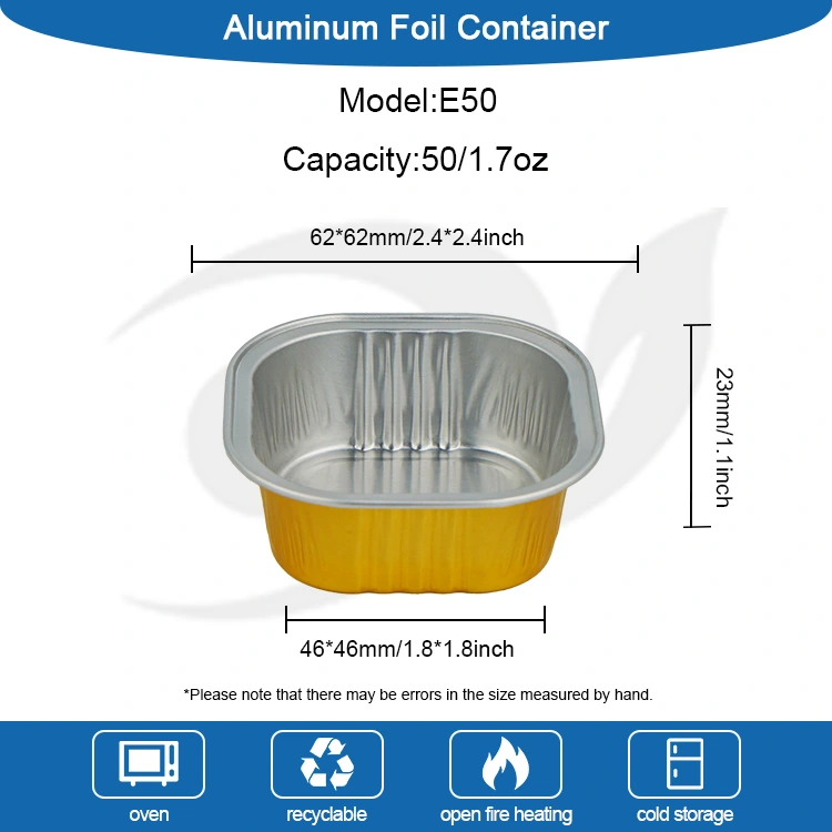 स्क्वेअर डेझर्ट बेकिंग कप स्मूथवॉल ॲल्युमिनियम फॉइल कंटेनर